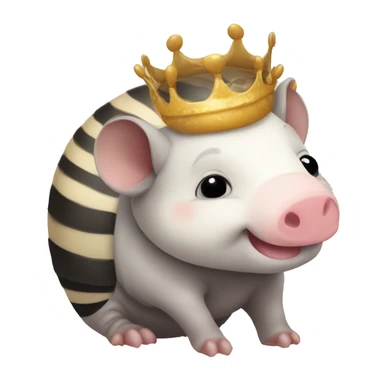 Black and white piebald chubby round armadillo pig panda centipede armadillo wearing a crown sticker