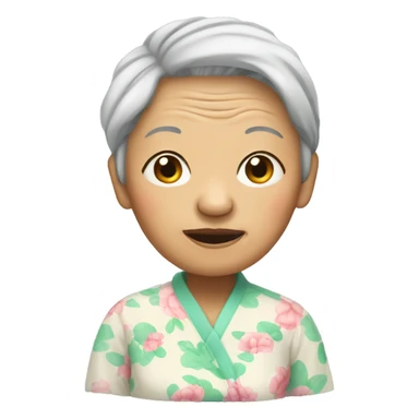 An  elderly  Asian  woman  in  pajamas  with  wrinkles. sticker