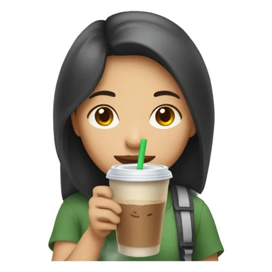 an asian girl drinking a cup of iced coffee sticker
