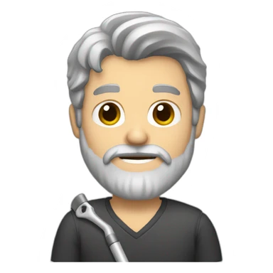 a man with brown and grey hair and a beard with a crutch sticker