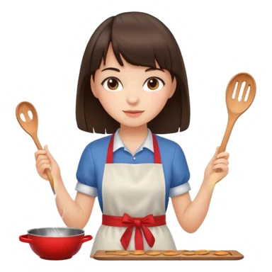 girl brunette with bangs cooking sticker