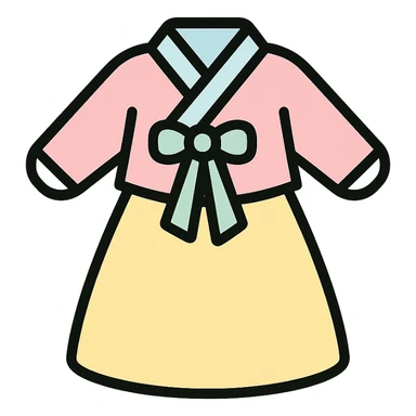 cute icon of a hanbok, traditional Korean dress, simple and friendly style, pastel colors, soft lines sticker