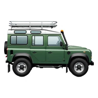 Land Rover Defender 110 2.4Tdci in Aintree Green with silver alloy wheels and black roof rack, emoji style, side view sticker