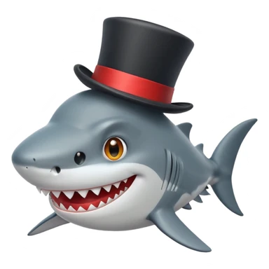 shark with a top hat, smiling, simple apple emoji style sticker