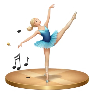 Icon for Choreography: a dancer in a graceful pose with musical notes, a director’s baton, a metronome and a dance floor. The icon should represent the art of choreography, with focus on movement, timing, and creativity. Transparent background. sticker