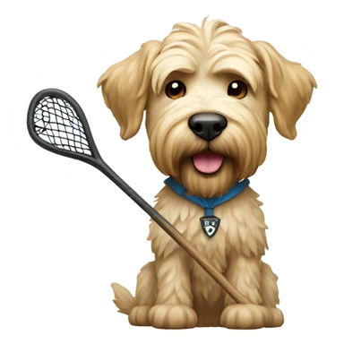 Wheaten terrier   holding a lacrosse stick sticker