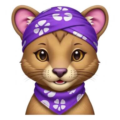 
Fossa animal wearing a bandana on the forehead in purple color with white smiley patterns sticker