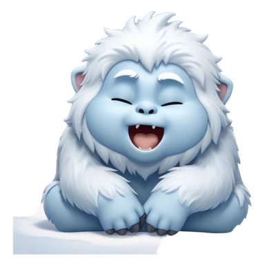 Cinematic Cute Yawning Yeti Portrait Emoji, with a charming, fluffy, snow-dusted figure in gentle whites and cool blues, head tilting back in a wide, endearing yawn with softly closed, peaceful eyes and a content little smile, simplified yet irresistibly adorable, highly detailed with a soft, frosty glow and outline capturing the serene slumber of a yeti! sticker