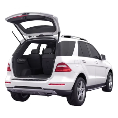 2015 Mercedes Benz ML350 SUV, white exterior, black interior, rear angle, exterior doors open, 3D style sticker