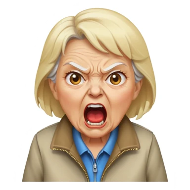 angry old lady with blonde hair and a jacket, yelling expression sticker