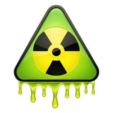 radioactive hazard symbol stylized to look like it is melting. The symbol is bright neon green and toxic yellow, with smooth dripping edges like liquid. sticker
