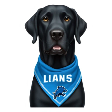 Large Black Lab dog in a Detroit Lions bandana  sticker