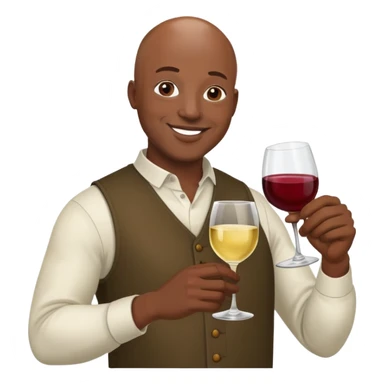 smiling dark skinned bald African American man with wine glass sticker