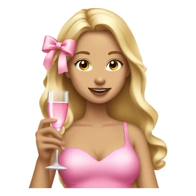 Pretty blonde lady with long hair drinking pink champagne with pink bow on hair sticker