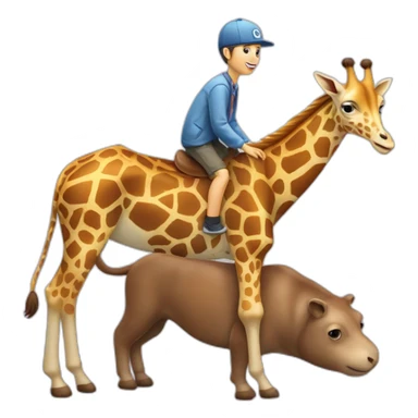 Girafe sur un hippopotame sur un chat sur un chien sticker