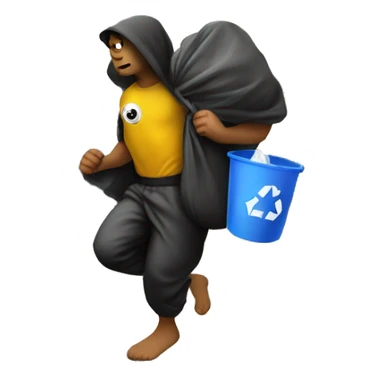 Theif with trash bag over his shoulder running away from house sticker