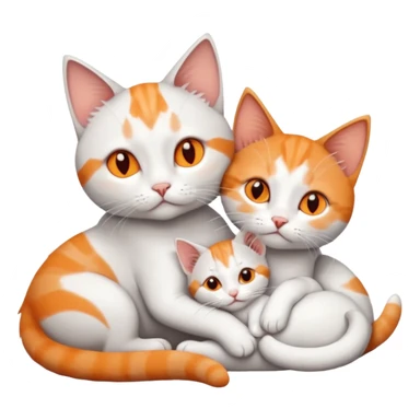 full body of a grey and white cat cuddling a very small + skinny ginger and white kitten with deep orange eyes and triangular shaped face lying down sticker