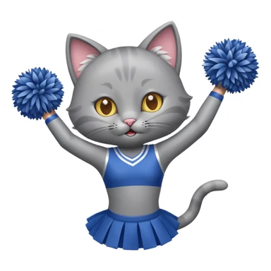 A sleek grey cat cheerleader twirling pom-poms with confident energy. sticker