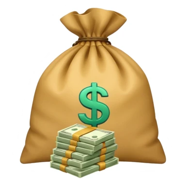 money bag and stack of dollars placed with it sticker