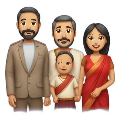 A family with Indian dad with beard and Chinese wife in red and 1 small baby sticker