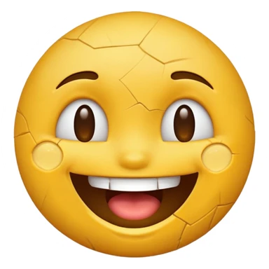 cracked or damaged emoji face, laughing joyfully, playful style sticker