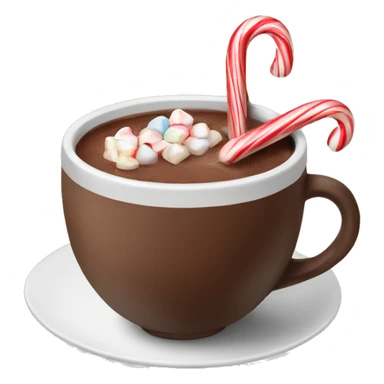 Cup of hot chocolate with candy cane in it. Brown cup  sticker