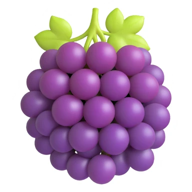 realistic fresh grape bunch icon, 3D emoji style, no eyes nose mouth, no background sticker
