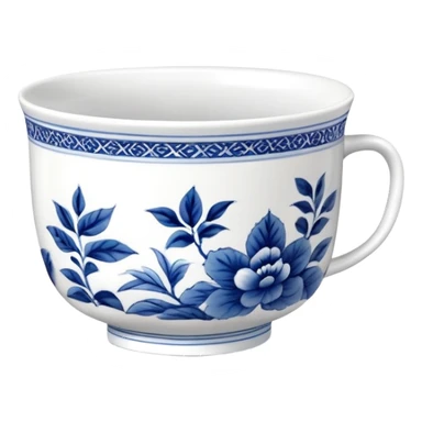 traditional Chinese tea cup with blue and white porcelain design without handle, clean simple style sticker