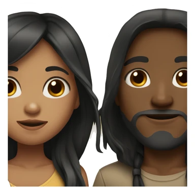 tan girl with long black hair with brown haired boy sticker