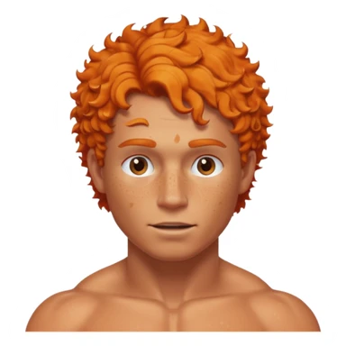 A shirtless muscular White man, with curly Orange short hair, táper Fade cut And FreCles on the face sticker