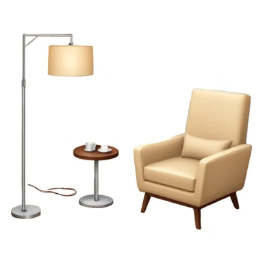 Isometric 3D corner of hotel room with modern floor lamp and modern beige armchair sticker