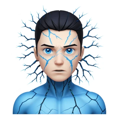 electric lab mutant portrait, head and shoulders only, glowing blue energy cracks on skin, wild hair, intense eyes, sci-fi lab accident vibe, 3D cartoon, mobile game icon style, clean background, no text, no watermark

 sticker
