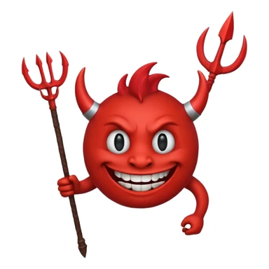 A red demon smiley face holding a trident sticker