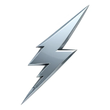 A lightning bolt emoji made of polished silver chrome, sharp yet rounded edges, glossy metallic surface, soft reflections, minimal futuristic design, iOS emoji style, centered, clean white background sticker
