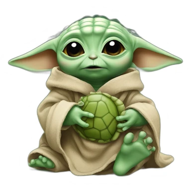 baby yoda crying and eating a turtle sticker