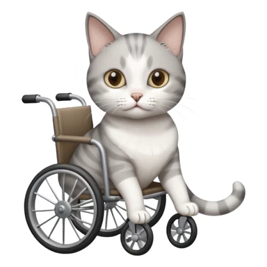 disabled grey and white cat using cat wheelchair sticker
