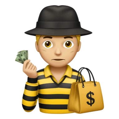 A Robber that just robes a bank** and that has yellow and black stripes that has a bag qith money inside with a chapeau and that looks mean sticker