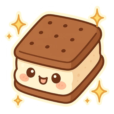 chibi sticker-style ice cream sandwich with sparkles, cute and exaggerated sticker