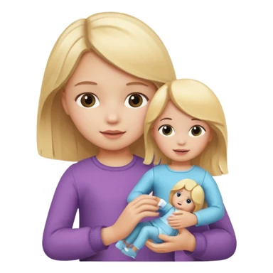 Little girl with blonde hair playing with doll sticker