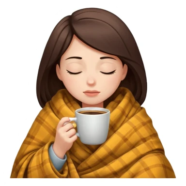 girl inside a blanket sipping coffee eyes closed, visibly distressed sticker