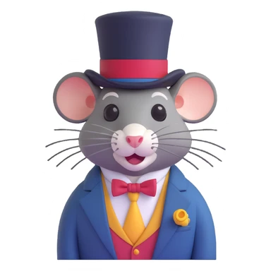 fancy rat with a smug smirk, wearing a top hat, monocle, and suit, 3D emoji style sticker