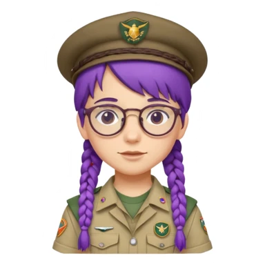 bşue uniform wearing scout kid with braids and glassess with hat purple haired sticker