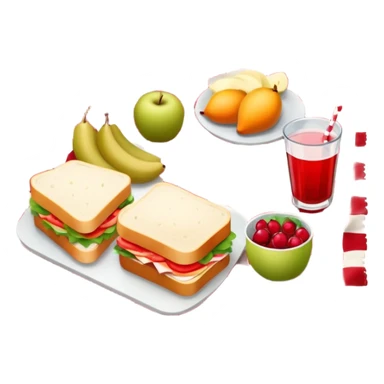 picnic with sandwiches, fruits, and drinks on a red and white checkered blanket sticker