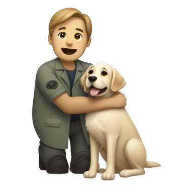 a vet hugging a shaggy labrador-like dog sticker
