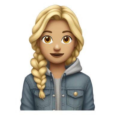 Blonde girl, hair braided, grey pullover hoodie, bootcut jeans, and cowboy boots sticker