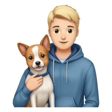 pretty handsome dog lover boyfriend with soft smile, wearing hoodie and jeans, one dog   sticker