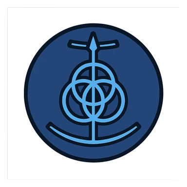 Edit the images to show a blue circle with the Elden Ring logo inside. Use a very simple flat color clip art style. The background should be the darkest blue from the palette, and the logo should be the lightest blue from the palette replacing the original yellow. The style is minimal with no text and a transparent background. sticker