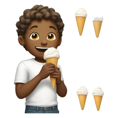 smiling boy in white shirt eating ice cream sticker