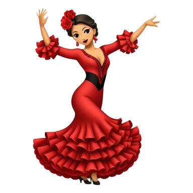 Cinematic Realistic Flamenco Dance Emoji, depicted as a passionate expressive flamenco performance with dramatic costumes and dynamic fiery movements, rendered with vibrant textures and bold energetic lighting that captures its intense rhythm. sticker