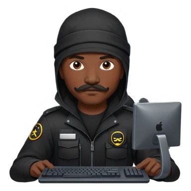 african-american web developer mustache mercenary black asymmetrical ninja hacker terminal command center sticker